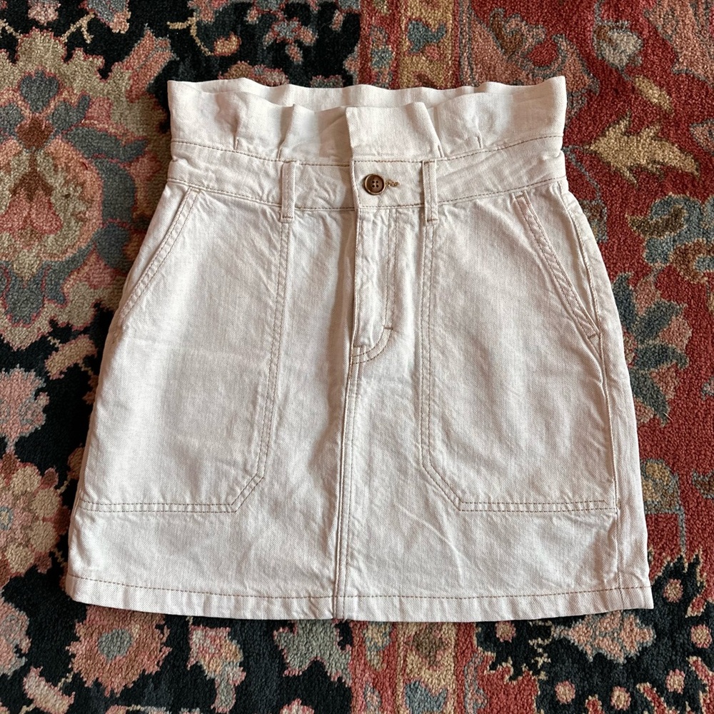 Free People Cream Denim Mini Skirt